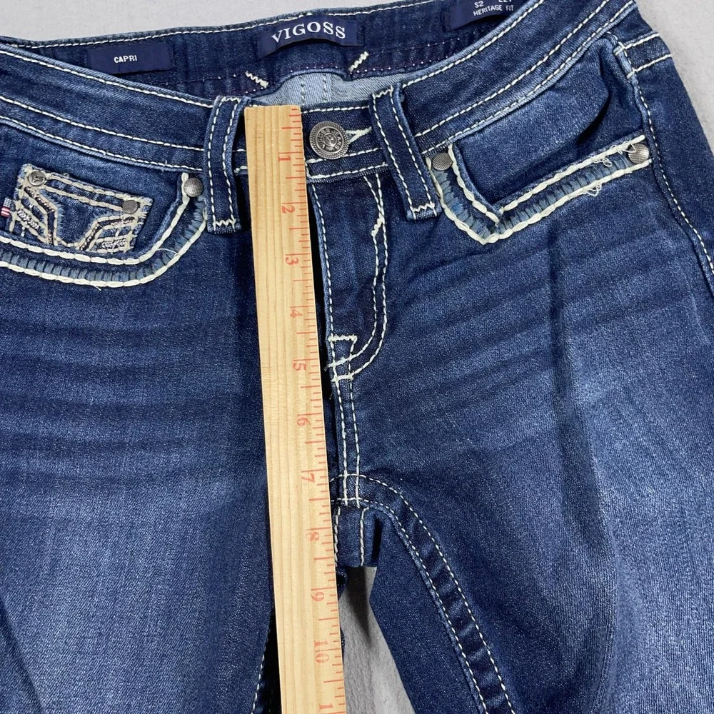 Vigoss Jeans Womens Size 2‎ Capri Blue Heritage Fit Embroidered Pockets Denim